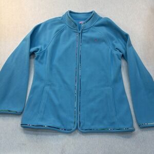 Lilly Pulitzer Womens XL Blue Fleece Full Zip Jacket Palm Tree Logo Mock Neck